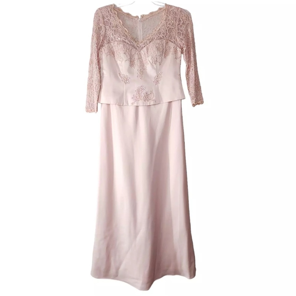 MIKAEL AGHAL Mother Of The Bride Maxi Gown Pink Satin Beaded Lace Plus Size 16